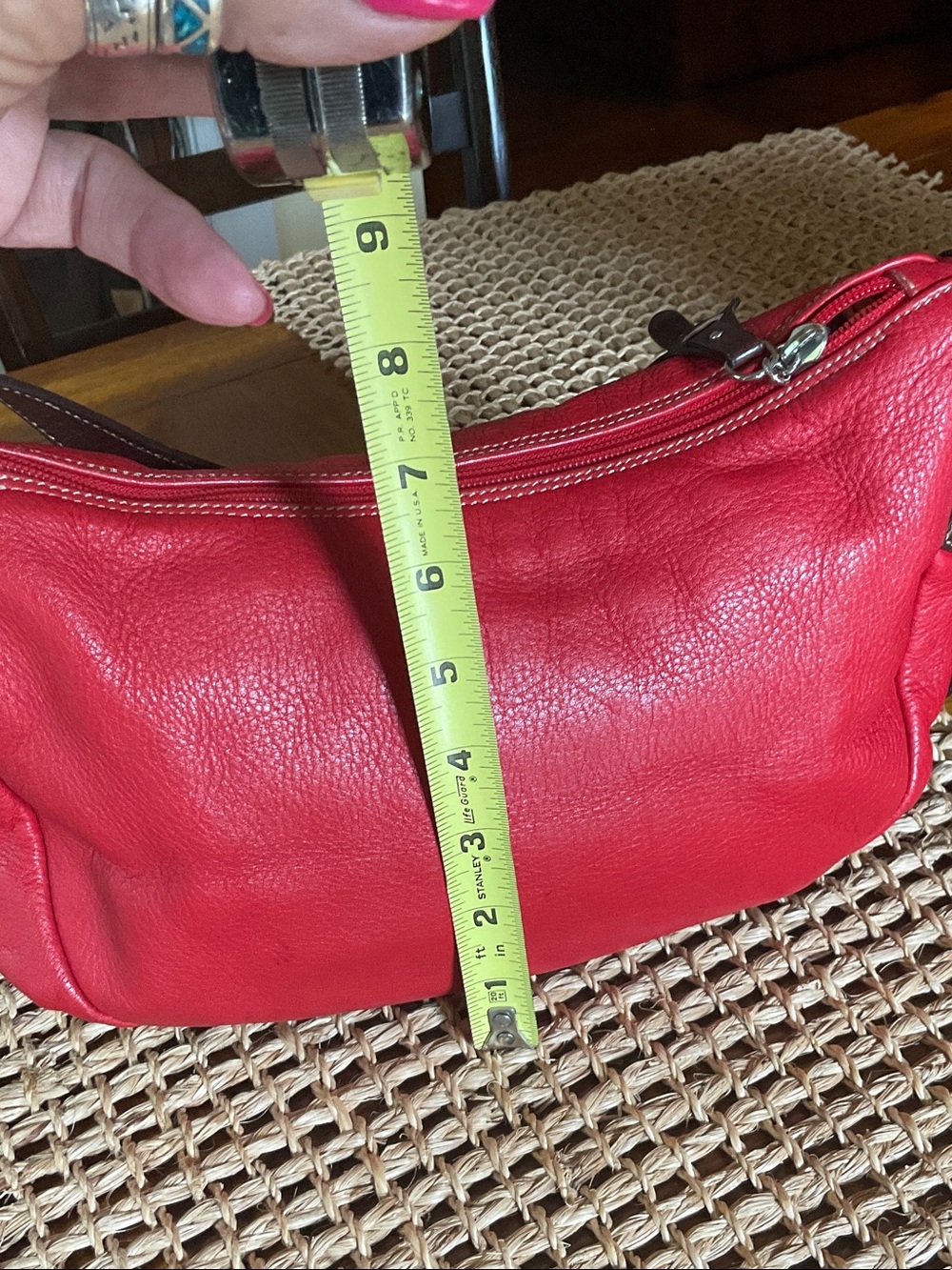 Petusco Red Leather Shoulder Bag with Brown Trim , classic shoulder bag - Picture 3 of 11